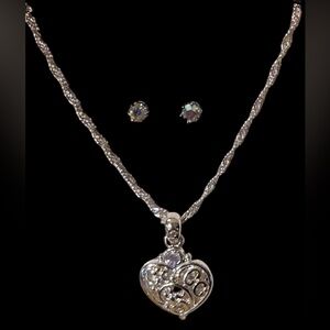 GENUINE AUSTRIAN CRYSTAL HEART NECKLACE AND MATCHING STUD SET